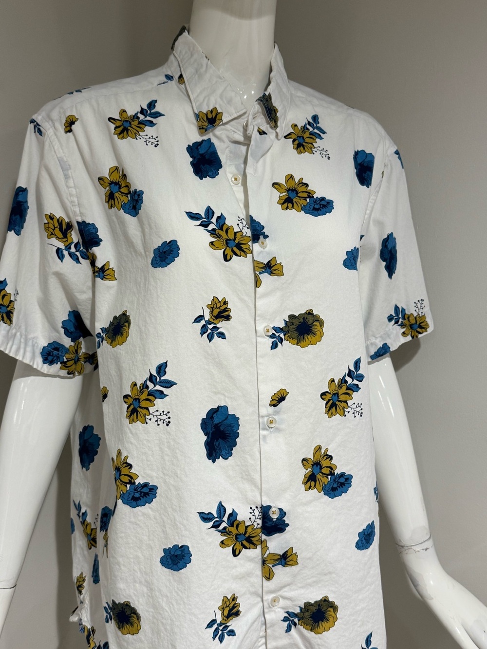 Cactus Man Ricky Singh Floral Button-Up Shirt XL 100% Cotton Blue Yellow